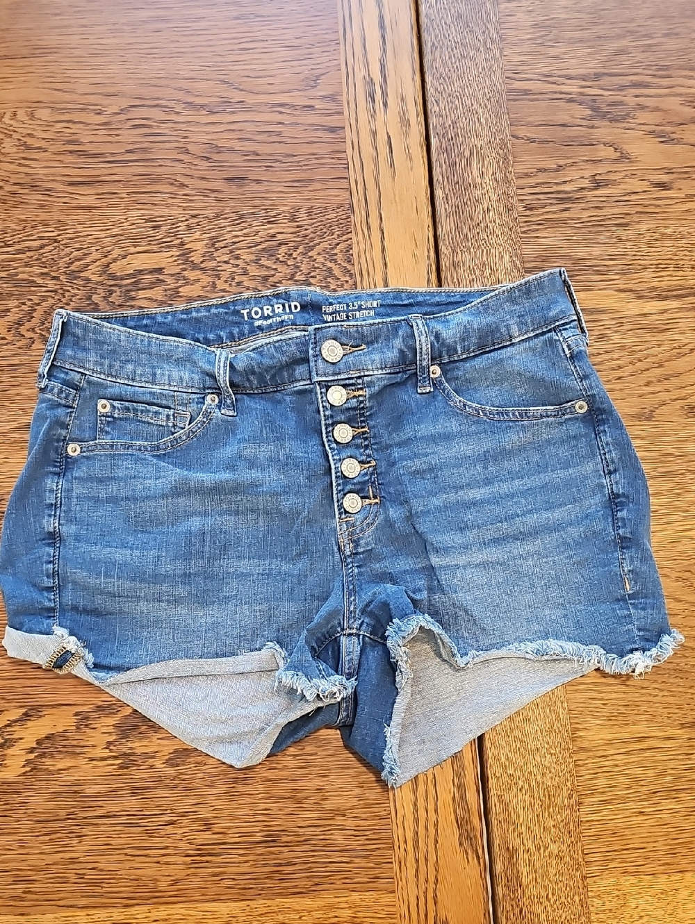 torrid Distressed Blue Denim Button-Fly Shorts
